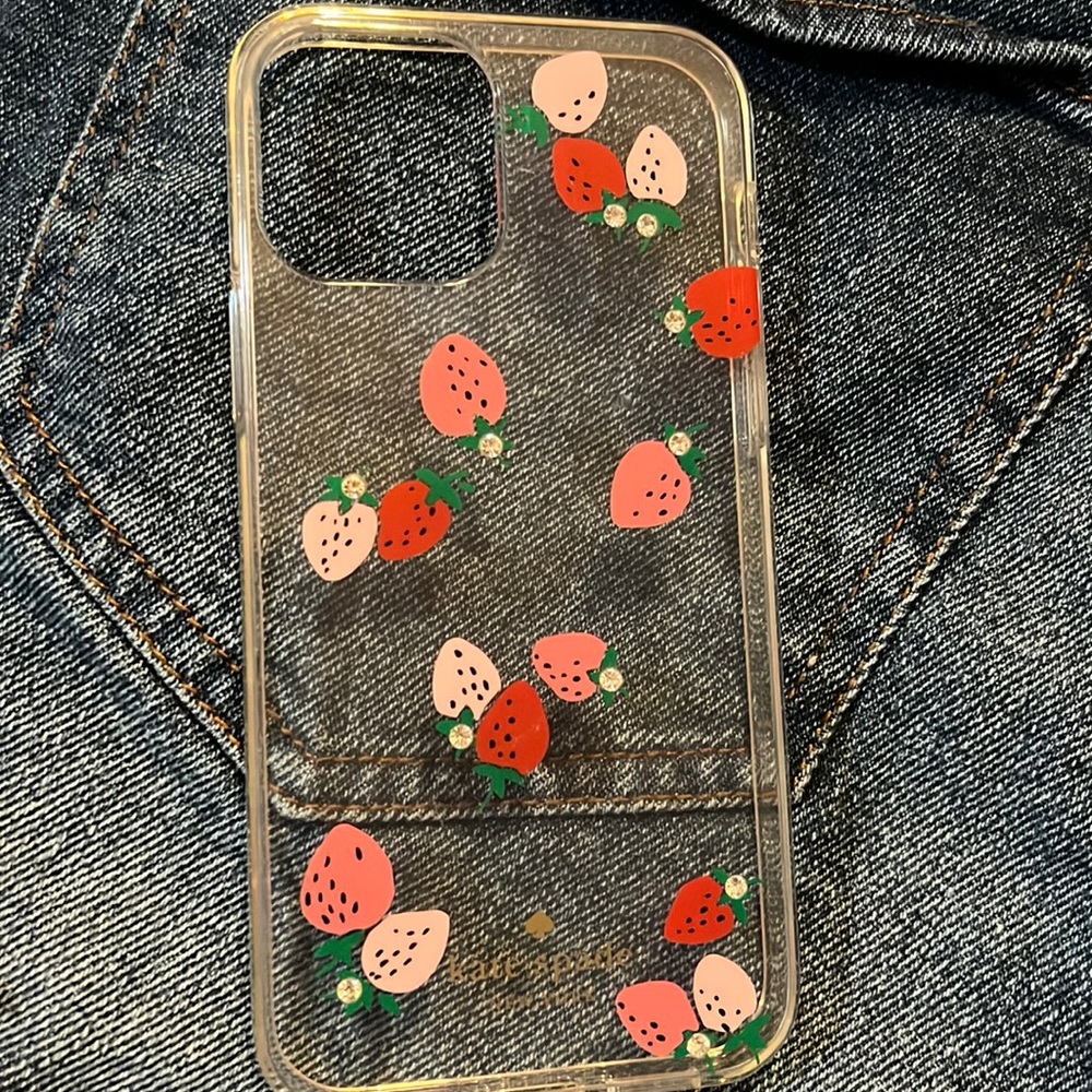 Smooth, clear feeling pink and red strawberry Kate Spade iPhone 12 Pro  case